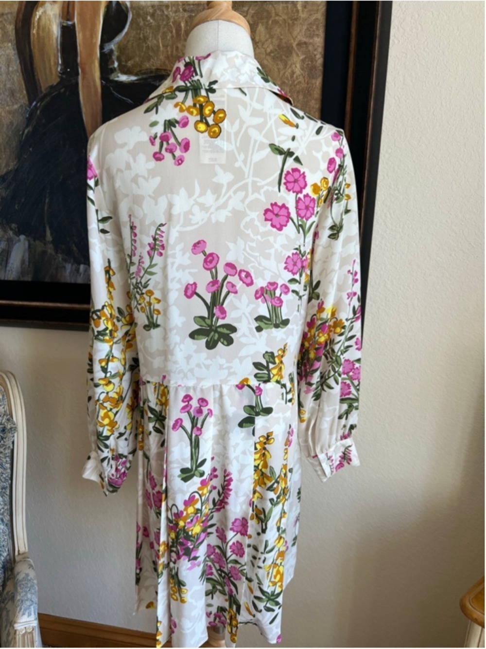 NWOT Weekend MaxMara Long Sleeve Dress Size 2 Beige Pink Floral - Picture 8 of 9